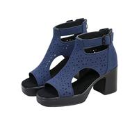 Women's High Heels 5 cm Platform Sandals Women's High Heels Lightweight Breathable Heel Shoes with Back Zip Wedge Sandals Faux Leather Sandals Beach Sandals Open Toe Summer Shoes, blue, 9 UK