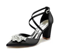 Women's High Heels, Bridal Women's Wedding Shoes for Bride, Chunky Low-Heel Pumps/Sandals with Satin Finish, Pointed Toe Buckle Perfect for Prom, Evening Events,Black,41