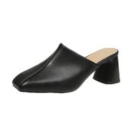 Women's High Heels Closed Toe Half Slippers Square Toe High Heel Sandals Fashionable Outer Wear Thick Heel Lazy Casual Mule High Heels Flat Evening Shoes for Women (Black, 7)