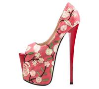 Women's High Heels Fish Mouth Embroidery Pumps Pointed Toe Stiletto Heel Waterproof Platform Height 11cm Heel Height 22cm