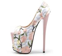 Women's High Heels Fish Mouth Embroidery Pumps Pointed Toe Stiletto Heel Waterproof Platform Height 11cm Heel Height 22cm