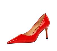 Women's High Heels for Work, Comfortable Closed Pointed Toe Stiletto Heels, 3-inch Slip On Pumps Shoes for Office Business Red