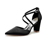 Women's High Heels, High Block Heel Wedding Shoes for Bride Cross Strap Women Pumps Formal Evening Party Sandals Pointed Toe Bridal Heels,Black,41