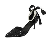 Women's High Heels Lace Pumps Slingback Pumps with Ankle Strap Stiletto Heel Shoes Elegant Bridal Shoes Party & Wedding Evening Shoes Bridal Shoes Wedding Shoes Retro Lolita Style, 01 black, 8 UK