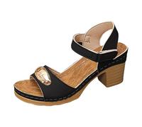 Women's High Heels Sandals with Heel, Open Toe Sandals, Breathable Outdoor Leisure Sandals with Ankle Strap, Outdoor Sandals with Comfort Footbed, Block Heel Sandals, black, 4 UK