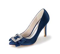 Women's High Heels, Satin Glitter Rhinestone Stiletto Pumps for Women Closed Pointed Toe Heels Elegant Versatile Wedding Bridal Party Dress Shoes Dark Blue