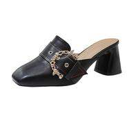 Women's High Heels Spring Summer And Autumn Closed Toe Half Slippers Square Toe High Heel Sandals Fashionable Outer Wear Thick Heel Lazy Leisure Mule High Heels Evening a y Shoes Flat (Black, 4)