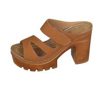 Women's High Heels, Summer Shoes, Sandals with Heel, Slip-On Platform Pumps, Block Heel, Mules, Wedge Heel Shoes, Summer Bridal Shoes, Leisure Summer Sandals, Buckle Slides, coffee, 2/2.5 UK