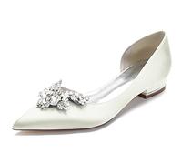 Women's High Heels, Wedding Flats for Bride Closed Toe Pointed Toe Bridesmaids Shoes Women Slip on Wedding Dress Flats Shoes with Rhinestone, Bridal Heels, Evening Prom Dress Shoes,H,40