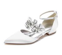 Women's High Heels, Women's Pointed Toe Wedding Flats Pumps for Bride Satin Rhinestones Ankle Strap Low Heels Evening Prom Dress Shoes, Bridal Shoes, Office High Heels,B,36