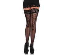 Leg Avenue 9098 Sheer Stay Up With A Lace Top, Black