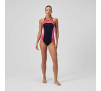 Women's High Neck Splice Crossback Swimsuit Black/Pink - 44 Raspberry Fill 44