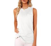 Women's High Neck Tank Top Sleeveless Blouse Plain T Shirts Pocket Cami Summer Tops - white - Small