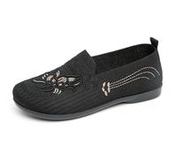 Women's High Quality Embroidered Printed Mesh Loafers - Flat Comfortable Sneakers for Everyday Stylish Casual Shoes for Mums, black, 7 UK