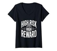Women's High Risk High Reward Motivational Quote V-Neck T-Shirt