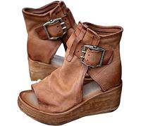 Women's High Sandal Open Toe Ankle Strap Platform Wedge Fish Mouth Sandals Slouchy Ruched Heeled Ankle Strap Bootie Summer Beach Travel Roman Breathable Shoes,Brown,42