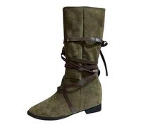 Women's High Slip-On Pointed Toe Cowboy Boots, Soft Comfortable Lace-Up Shoes, Flat, Classic, Vintage, Embroidery, Leather Casual Shoes, Simple Plain Knight Hunter Boots, brown, 7 UK