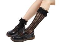 Womens High Socks Lolita Gothic Lace Stocking - black - One Size