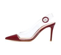 Womens High Stiletto Heel Pointed Closed Toe Slingback Heels PVC Transparent Colorblock Pumps Wedding Bridal Office Dress Shoes,Red,4.5 UK