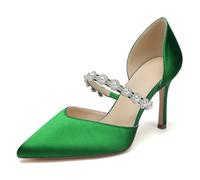 Womens High Stiletto Heel Wedding Court Shoes Ladies Pointed Toe Satin Pearls Strap Pumps Evening Bridesmaid Bridal Shoes,Green,5.5 UK