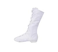 Women's High Top Canvas Jazz Boots Soft Dance Shoes Performing Modern Ballet Flat Heel Dress Shoes for Women (White, 5.5)