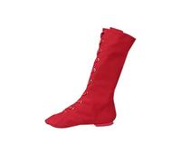 Women's High Top Canvas Jazz Boots Soft Dance Shoes Performing Modern Ballet Flat Heel Dress Shoes for Women (Red, 2)