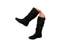 Women's High Top Cowboy Boots,Over The Knee Flat Boots for Women,Slip on Mid Calf Soft Leather Slouch Boots,Cowboy Cowgirl Booties With Low Chunky Heel Round Toe Slip-On Western Footwear
