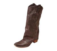 Women's High Top Cowboy Boots Retro Zipper Boots | Transition Boots Mid Rise Western Boots Square Heel Cowboy Boots
