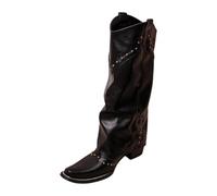 Women's High Top Cowboy Boots Retro Zipper Boots | Transition Boots Mid Rise Western Boots Square Heel Cowboy Boots