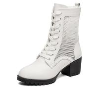 Women's High Top Jazz Dance Boots Lace Up Ballroom Dancing Sports Shoes with Split Sole,White,4 UK