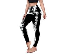 Women's High Waist 3D Fun Print Pattern Leggings Gothic Trousers Comic Cosplay Punk Halloween Novelty Stretchy Ankle Pants, Black/White, Large