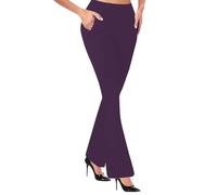 Women's High-Waist Bootcut Pull-On Work Trousers with Front & Back Pockets, Stretchy Office Slacks Purple