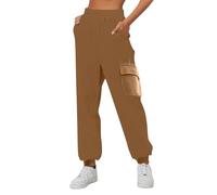 Women's High Waist Cargo Joggers Pants Slacks Casual Trouser Wallet Clothes Plain Tight Leg Outdoor Tracksuit Multipocket XXXL Sports Pants Women Plus Size, khaki, L