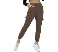 Women's High Waist Casual Relaxed Stretch Fit Cargo Combat Sweatpants - Black Stone Blue Grey Khaki Nude Rust - S/M - L/XL (UK, Alpha, S, M, Regular, Regular, Beige, Relaxed)