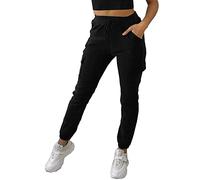 Women's High Waist Casual Relaxed Stretch Fit Cargo Combat Sweatpants - Black Stone Blue Grey Khaki Nude Rust - S/M - L/XL (UK, Alpha, S, M, Regular, Regular, Black, Relaxed)