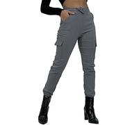 Women's High Waist Casual Relaxed Stretch Fit Cargo Combat Sweatpants - Black Stone Blue Grey Khaki Nude Rust - S/M - L/XL (UK, Alpha, S, M, Regular, Regular, Grey, Relaxed)