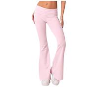 Womens High Waist Flare Yoga Pants Stretchy Tummy Control Bootcut Leggings Ladies Lounge Hippie Fitness Dance Workout Gym Tights Bootleg Soft Long Bell Bottom Trousers A02- Light Pink S