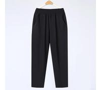 Women's High Waist Ice Silk Loose Straight Leg Cropped Ankle Pants, Solid Color Stretch Trousers for Vacation Beach Cycling Fitness, One Size Fits All 40-105kg(XXXXXL Black)