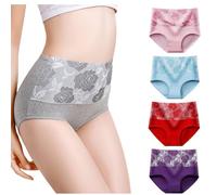 Women's High Waist Knickers Ladies Cotton Briefs Underwear Full Coverage Soft Breathable Panties Full Coverage Floral Print Knickers (UK, Alpha, XXL, Regular, Regular, 4pcE)