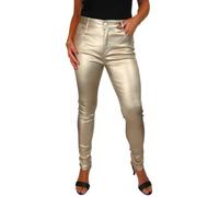 Women's High Waist Leather Look Skinny Jeans Trousers Gold (18)