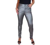 Women's High Waist Leather Look Skinny Jeans Trousers Pewter (10)