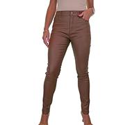 Women's High Waist Leather Look Skinny Jeans Trousers Tan (22)