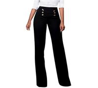 Women's High Waist Long Pants Dressy Work Slacks Straight Wide Leg Trousers with Pockets Waisted Double Breasted Bell Flare Palazzo Trouser Stretchy Comfortable for Casual Lounge Business Wear Black