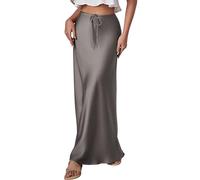 Women's High Waist Maxi Skirt Satin Skirt Silky Solid Color Skirt Long Formal Satin Skirt Elegant Skirt A Line Long Skirts Gray