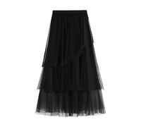 Womens High Waist Mesh Maxi Skirt Tulle Layered Tiered A Line Midi Skirt Tutu Irregural Cake Long Dance Weddding Going Out Ballet Prom One Size Black