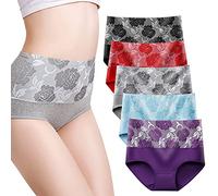 Women's High Waist Panties Tummy Control Briefs Cotton Underwear No Muffin Top, 5 Pack Multi-color, L