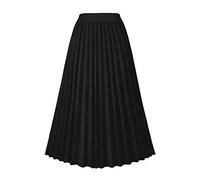 Women's High Waist Pleated Skirt A line Swing Midi Skirt Black