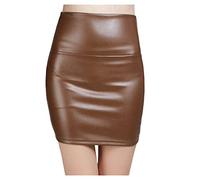 Women's High Waist Pu Skirt Solid Pencil Bodycon Mini Skirt Sexy Hip Wrap Club Leather Skirt Coffee