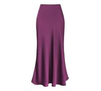 Women's High-Waist Satin Long Skirts with Hidden Elastic Solid Color Dress Plus Size A-Line Midi Fishtail Slim Fit Skirts for Job Cocktail Night Party Clubwear Hot Pink