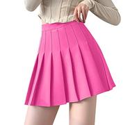 Women's High Waist Shorts for Pleated Skirts for UK Summer Solid Color Skirt Pleated School Miniskirt Casual Pleat A-Line Circle Skater Skirt Casualskirt Fashion Clothes Hot Pink
